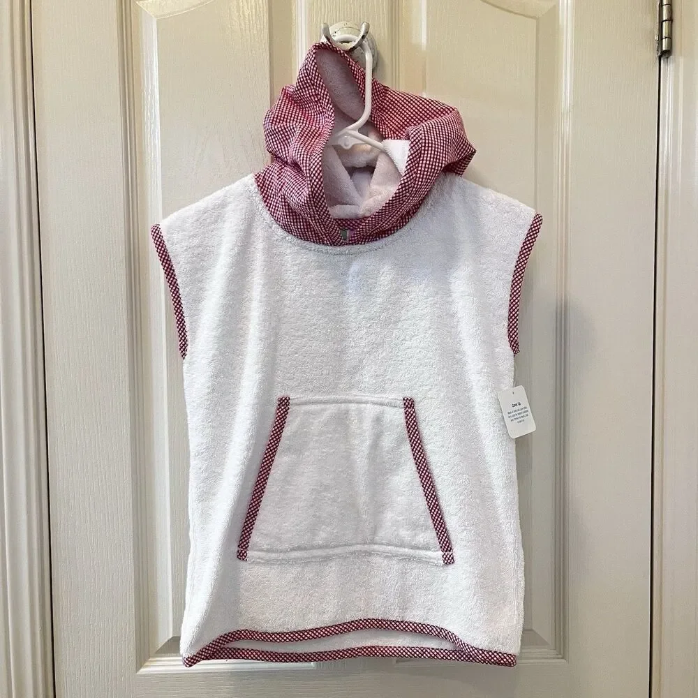 3 Marthas Hooded Terry Swim Cover Up White Red Gingham Seersucker Size 5-6 NWT